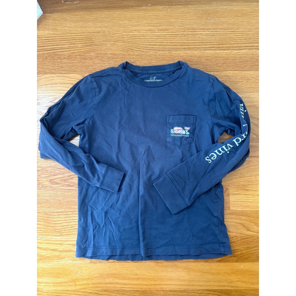 Vineyard Vines Boys Navy Blue Smart Whale Long Sleeve Pocket T-Shirt Size 7